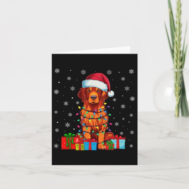 Dog Xmas Lights Santa Hat Chesapeake Bay Retriever Card (Front)