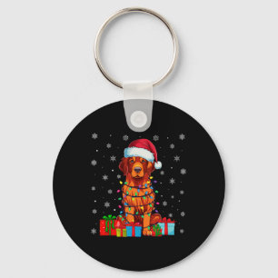 Dog Xmas Lights Santa Hat Chesapeake Bay Retriever Keychain