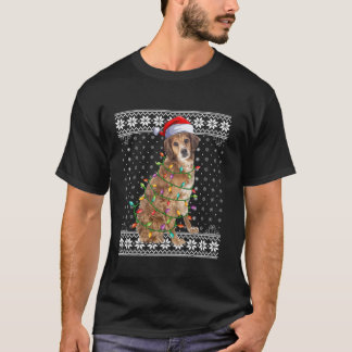 Dog Xmas Ugly Santa Lighting Brittany Spaniel Dog T-Shirt