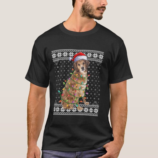 Dog Xmas Ugly Santa Lighting Brittany Spaniel Dog  T-Shirt (Front)