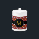 Dog Year 2018 Zodiac Birthday Monogram Teapot<br><div class="desc">Customizable teapot with blue and yellow dogs pattern on dark red background black band and round tag for Monogram in front. You can easily change monogram and add text (font, colour, size and position) by clicking the customize button. Matching cloth napkin, placemat and a lot of other products... Perfect for...</div>
