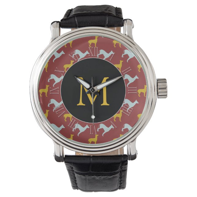 Dog Year Zodiac Birthday Monogram Roman Numerals W Watch (Front)