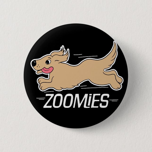 Dog Zoomies Funny Black 2 Inch Round Button (Front)