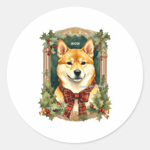Doge Christmas Swea Shiba Inu Mens Long  Classic Round Sticker