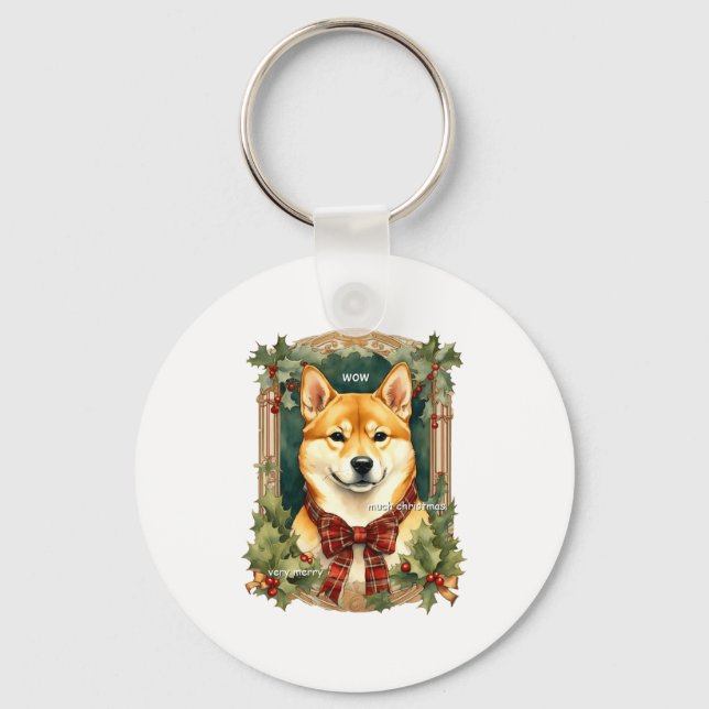 Doge Christmas Swea Shiba Inu Mens Long  Keychain (Front)