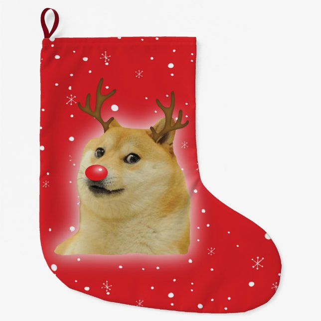 Doge Dogright Doggo Dog Christmas Meme Card red Large Christmas Stocking (Front)