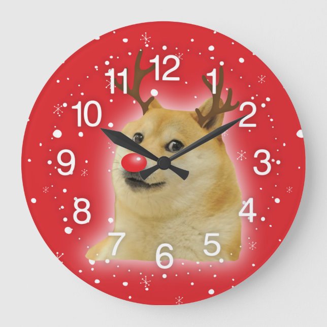 Doge Dogright Doggo Dog Christmas Meme Card red Large Clock (Front)