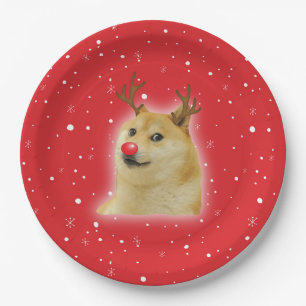 Doge Dogright Doggo Dog Christmas Meme Card red Paper Plate