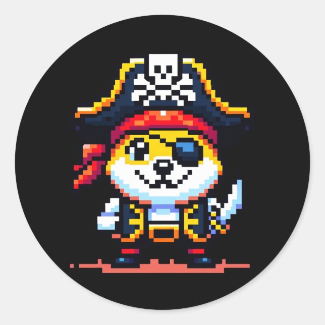 Doge Pirate: 8-Bit Crypto Adventure Classic Round Sticker (Front)