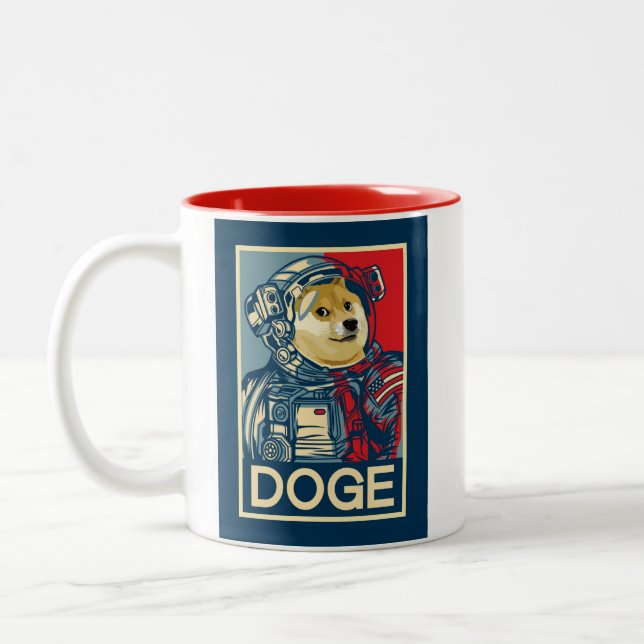 Dogecoin Astronaut Doge To The Moon Crypto Funny Two-Tone Coffee Mug (Left)