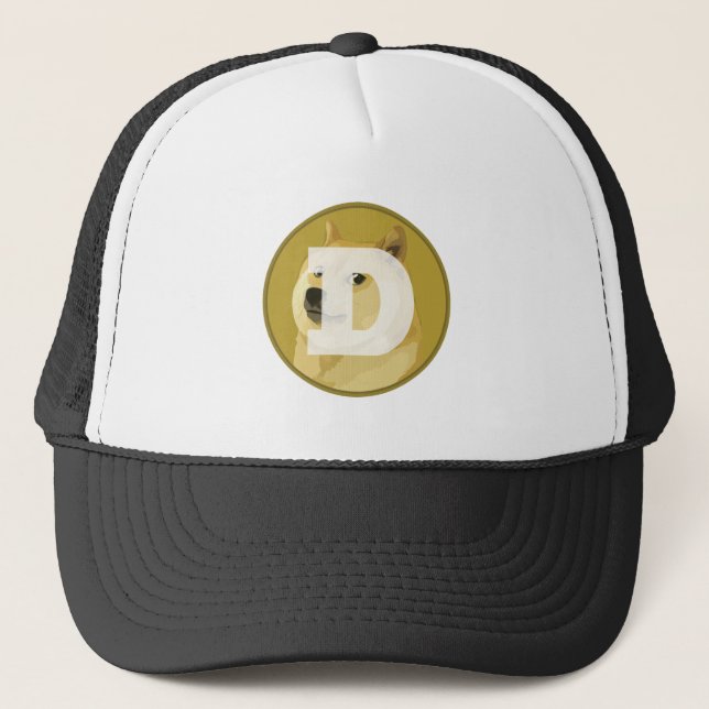 Dogecoin Dog Logo Reveal Image - Trucker Hat (Front)