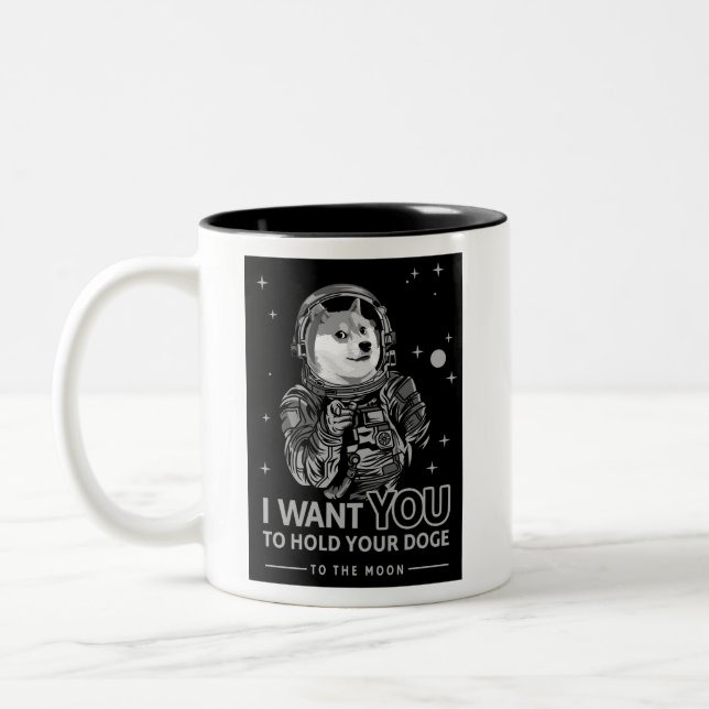 Dogecoin Doge I Want You To The Moon Crypto Funny Two-Tone Coffee Mug (Left)