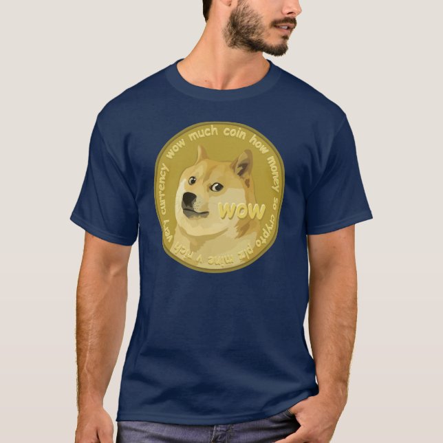Dogecoin T-shirt foncé "à lune" avec le code de QR (Devant)
