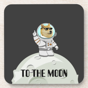 Dogecoin to the moon funny black astronaut dog coaster