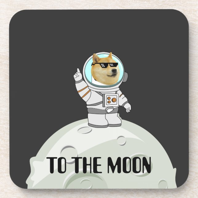 Dogecoin to the moon funny black astronaut dog coaster (Front)