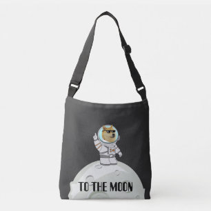 Dogecoin to the moon funny black astronaut dog crossbody bag