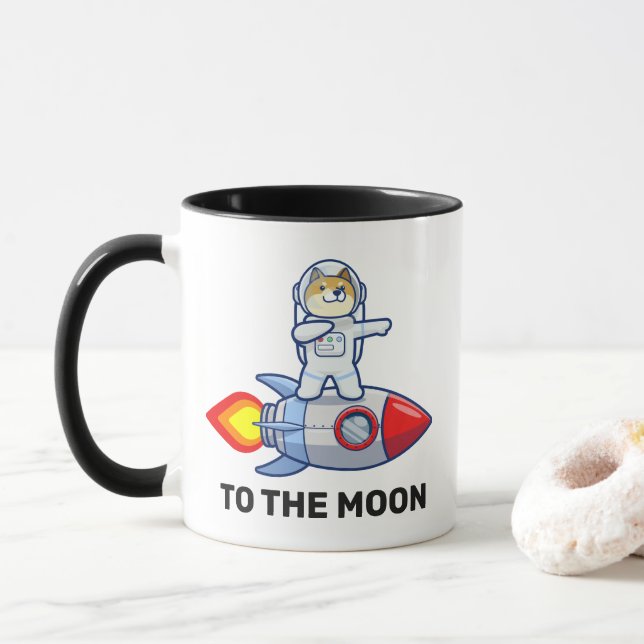 Dogecoin To The Moon Rocket Man Space Doge Crypto Mug (With Donut)