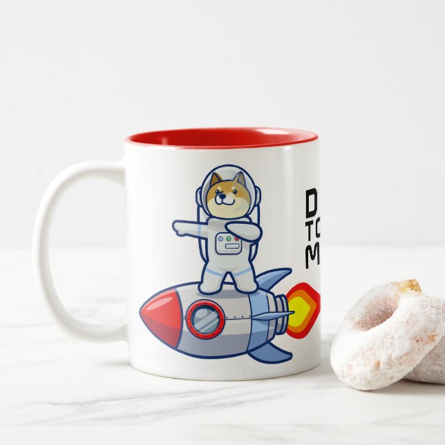 Dogecoin To The Moon Rocket Man Space Doge Crypto  Two-Tone Coffee Mug (With Donut)