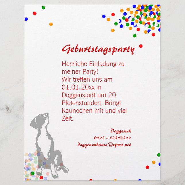 Doggen Einladung Kindergeburtstag Flyer (Back)