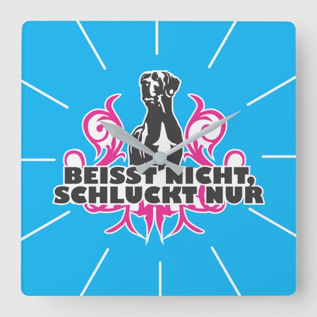 Doggen Wanuhr blau Square Wall Clock (Front)