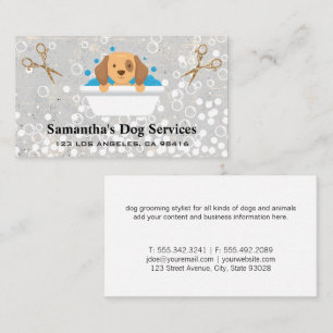 Doggie Bath Soap Bubbles Scissors Business Card