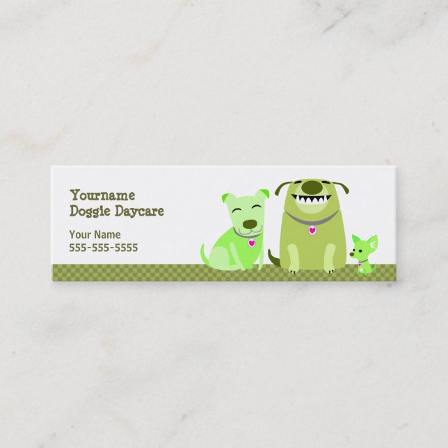 Doggie Daycare Green Dogs Mini Business Card (Front)