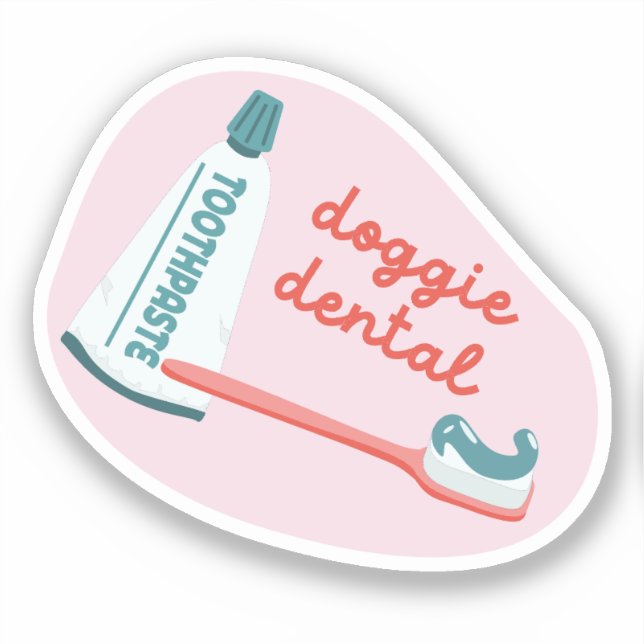 "Doggie Dental" dog care reminder pink and aqua (Front)