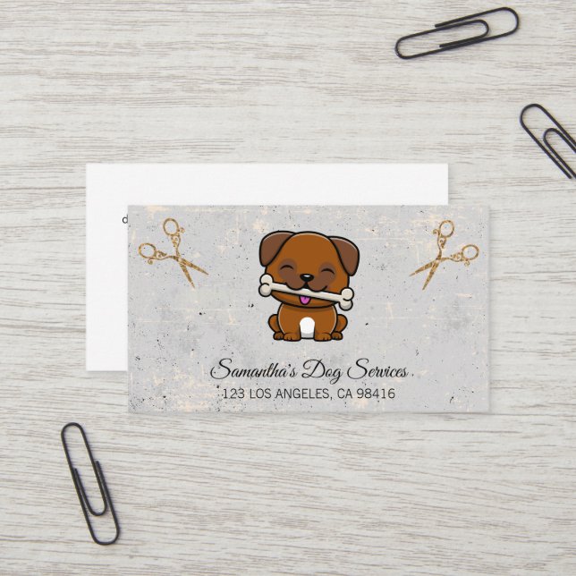 Doggie Grooming | Carte de visite ciseaux (Devant/Arrière en situation)