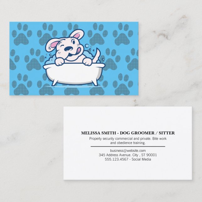 Doggie Paws Pattern | Dog in Bathtub Business Card (Front/Back)