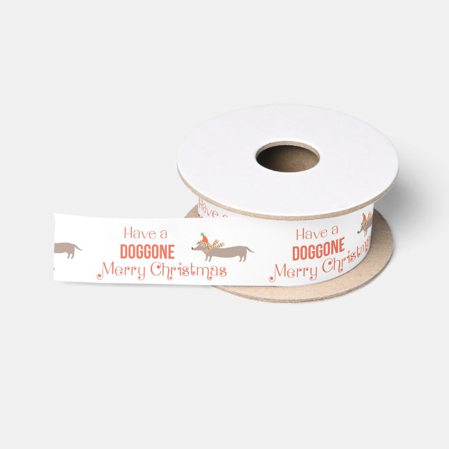 Doggone Merry Christmas Dachshund Satin Ribbon (Spool)