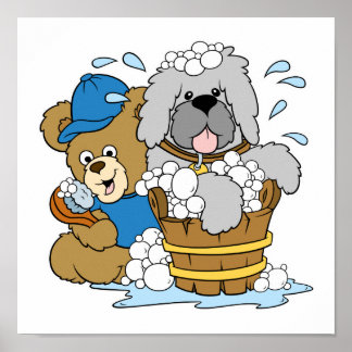 Doggy Bath Time Bear Poster