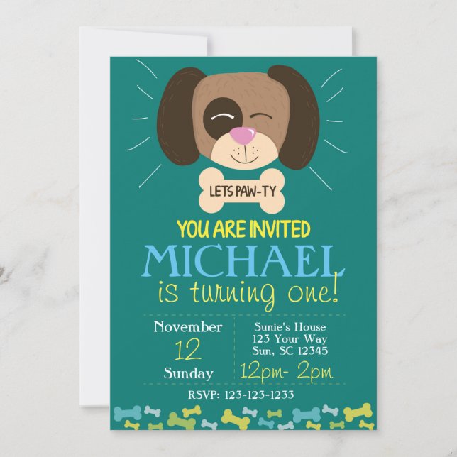 Doggy Birthday Invite (boys) (Front)