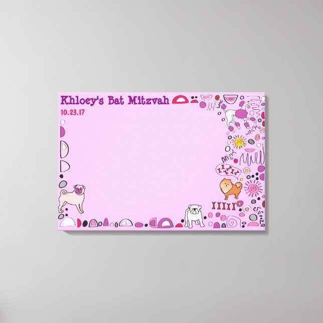 Doggy Dog Canvas Bat Mitzvah Sign-In Memory Board (Front)