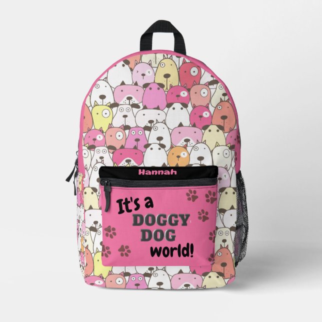 Doggy Dog World Pink Pet Printed Backpack (Front)