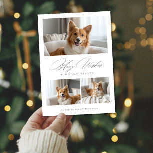 Doggy Kisses Funny Dog 3 Photo Modern Christmas Holiday Card
