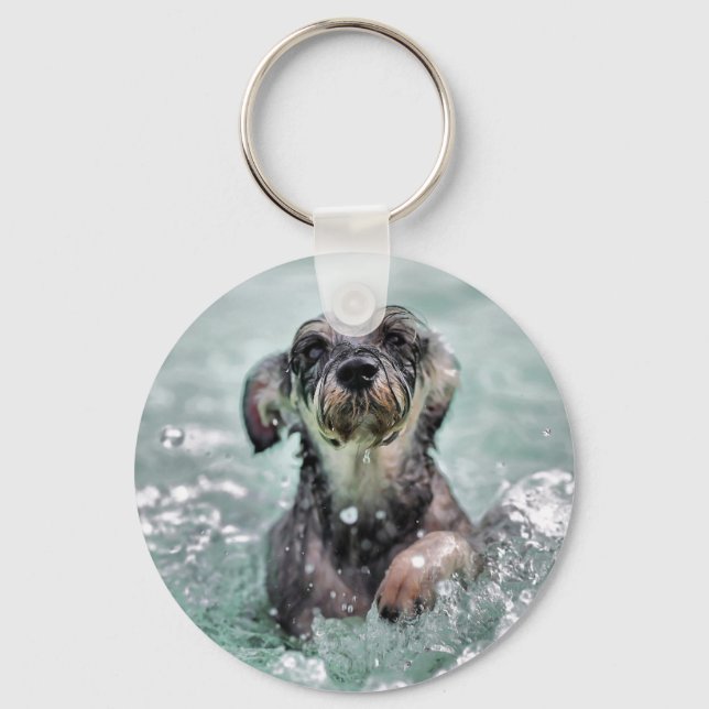 Doggy Paddle Cute Dog Swimming Keychain (Front)