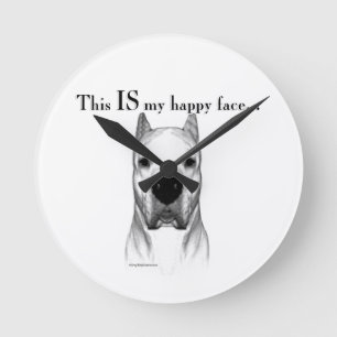 Dogo Argentino Happy Face Round Clock
