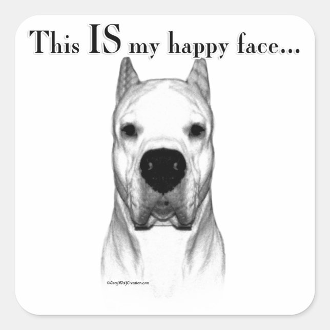 Dogo Argentino Happy Face Square Sticker (Front)