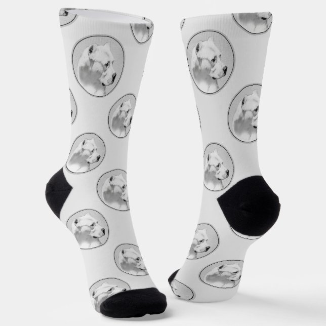 Dogo Argentino Painting Mastiff Original Dog Art Socks (Angled)