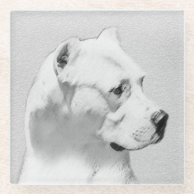 Dogo Argentino Painting - Original Dog Art Glass Coaster (Front)