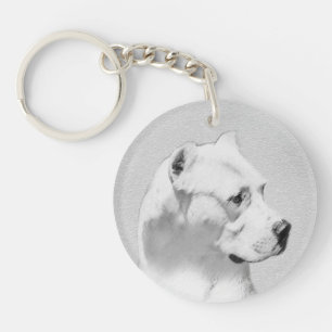 Dogo Argentino Painting - Original Dog Art Keychain