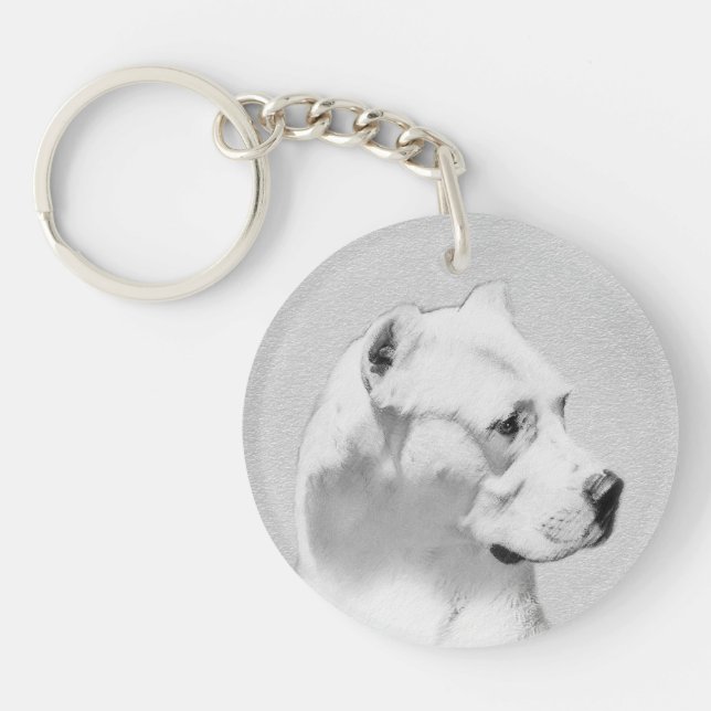 Dogo Argentino Painting - Original Dog Art Keychain (Front)