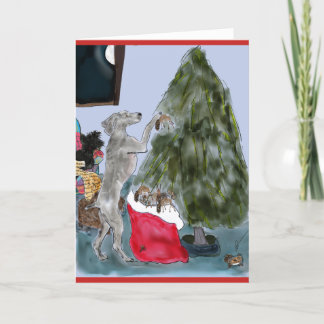 Dogr decorates the Christmas tree with squirrels Holiday Card