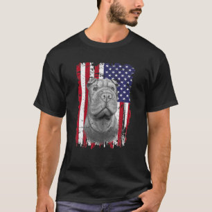 Dogs 365 Distress American Flag Shar Pei Dog 4Th O T-Shirt