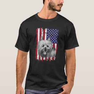 Dogs 365 Distress American Flag Silky Terrier Dog T-Shirt