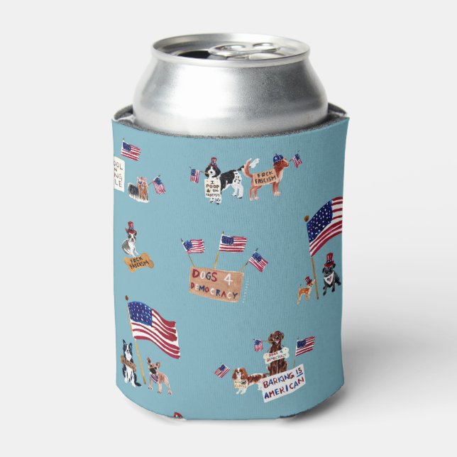 DOGS 4 DEMOCRACY Sky Blue Can Cooler (Can Front)