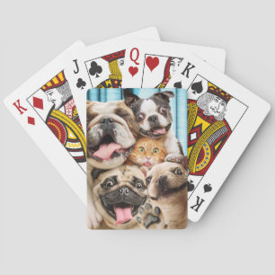 Dogs and a Cat Group Photo Playing Cards