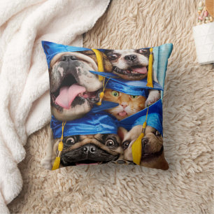Dogs and Cat Grads in Photo Booth Throw Pillow