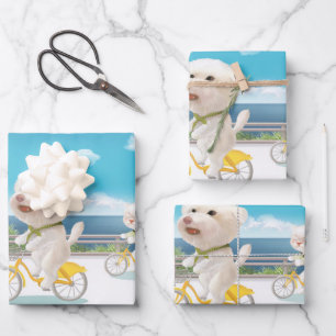 Dogs and Cats Biking by the Sea Wrapping Paper Sheet