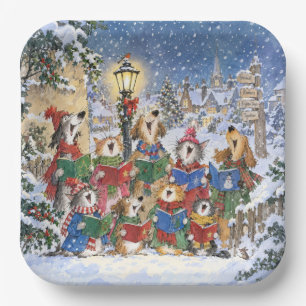 Dogs and Cats Christmas Caroling Paper Plate